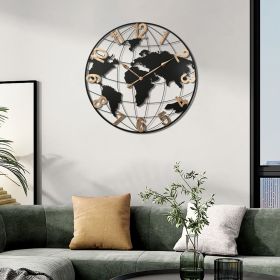 36 Inch Large Black Metal Wall Clock, Modern Silent World Map Wall Clock with Vintage Gold Arabic Numeral, Decorative for Living Room, Entryway 36 Inch Large Black Metal Wall Clock, Modern Silent World Map Wall Clock with Vintage Gold Arabic Numeral, Decorative for Living Room, Entryway
